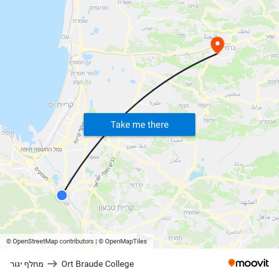 מחלף יגור to Ort Braude College map