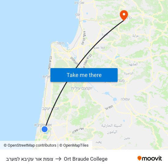 צומת אור עקיבא למערב to Ort Braude College map