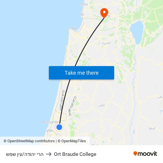 הרי יהודה/עין שמש to Ort Braude College map