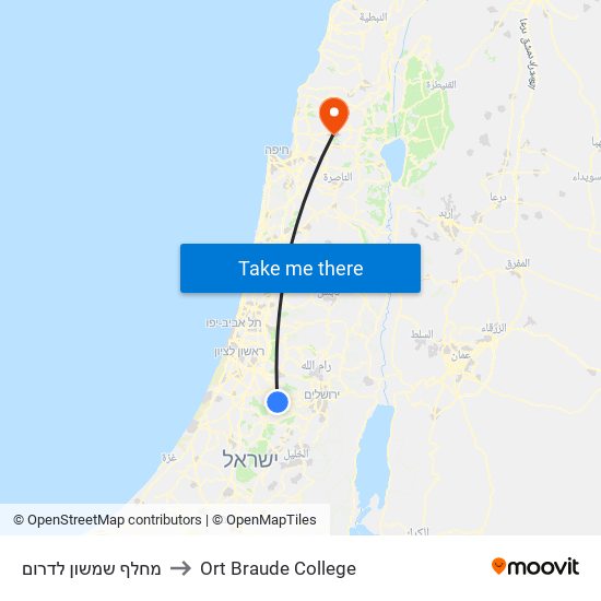 מחלף שמשון לדרום to Ort Braude College map