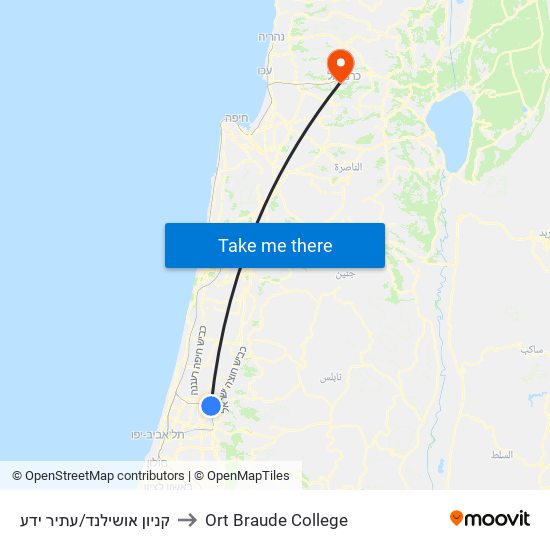 קניון אושילנד/עתיר ידע to Ort Braude College map