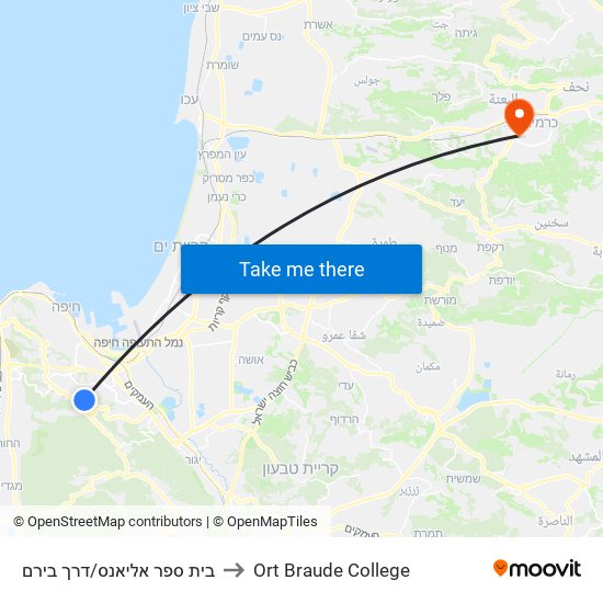 בית ספר אליאנס/דרך בירם to Ort Braude College map