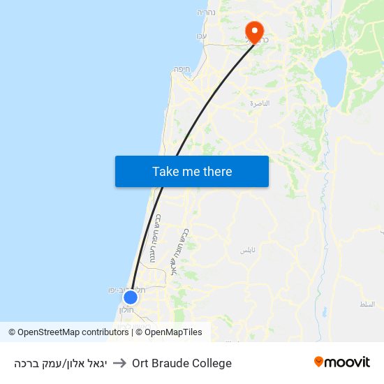 יגאל אלון/עמק ברכה to Ort Braude College map