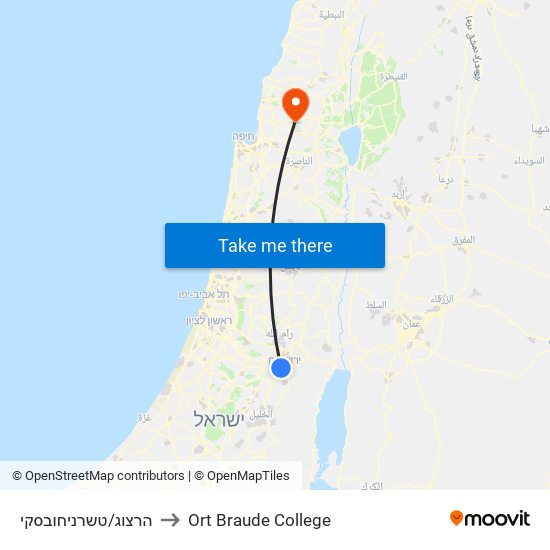 הרצוג/טשרניחובסקי to Ort Braude College map