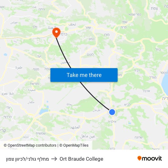 מחלף גולני/לכיוון צפון to Ort Braude College map