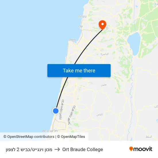 מכון וינגייט/כביש 2 לצפון to Ort Braude College map