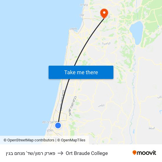 פארק רמון/שד' מנחם בגין to Ort Braude College map