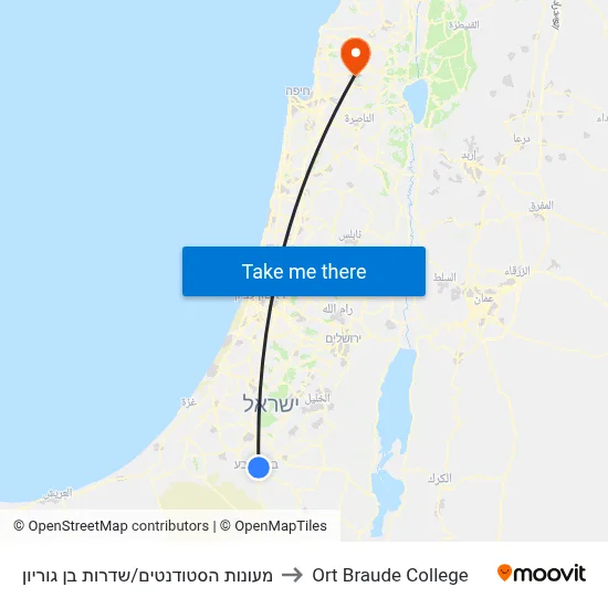 מעונות הסטודנטים/שדרות בן גוריון to Ort Braude College map