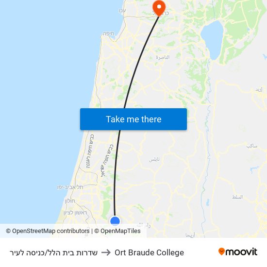 שדרות בית הלל/כניסה לעיר to Ort Braude College map