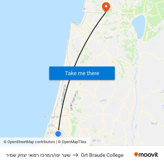 שער יפו/המרכז רפואי יצחק שמיר to Ort Braude College map