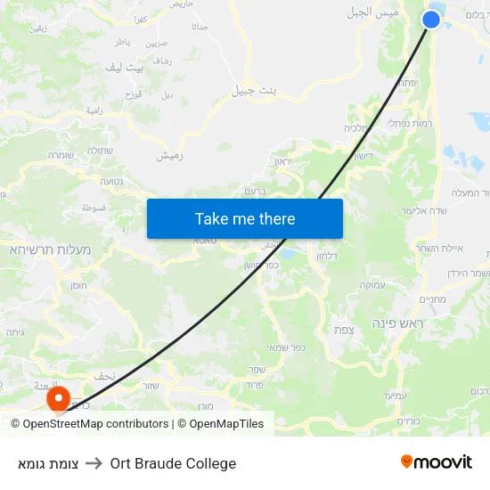 צומת גומא to Ort Braude College map