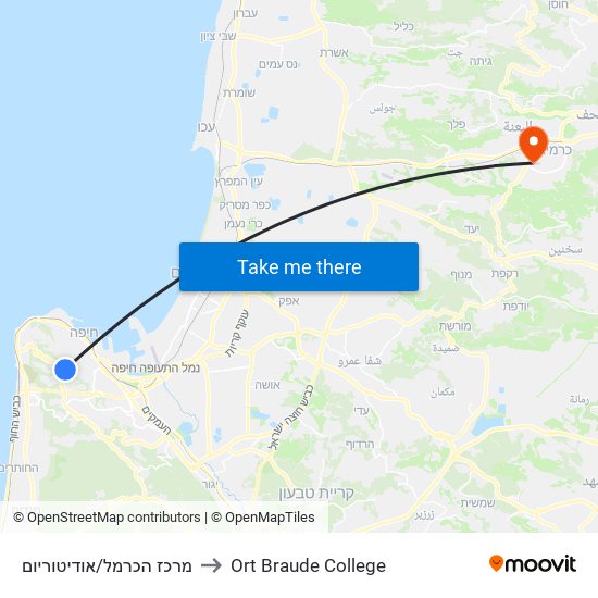 מרכז הכרמל/אודיטוריום to Ort Braude College map