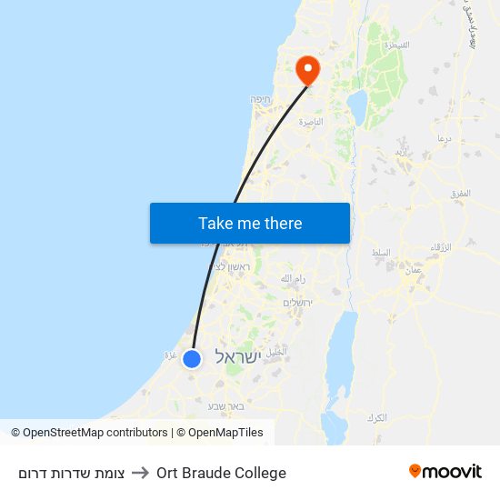 צומת שדרות דרום to Ort Braude College map