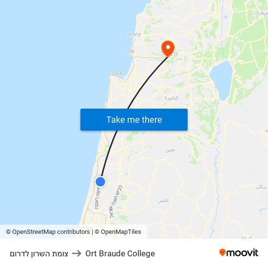 צומת השרון לדרום to Ort Braude College map