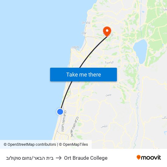 בית הבאר/נחום סוקולוב to Ort Braude College map