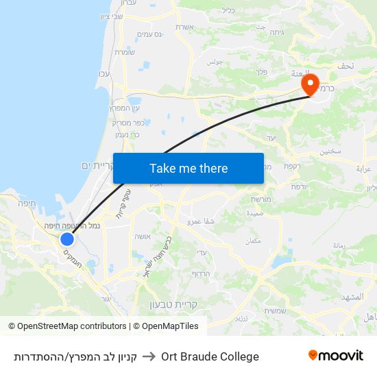 קניון לב המפרץ/ההסתדרות to Ort Braude College map