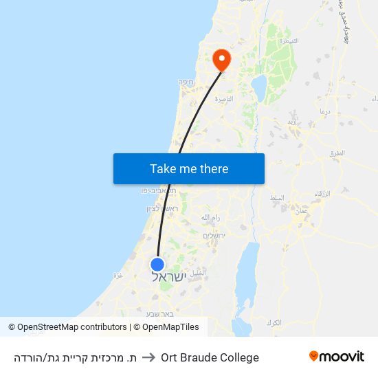 ת. מרכזית קריית גת/הורדה to Ort Braude College map