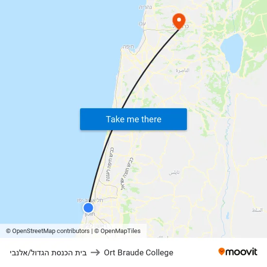 בית הכנסת הגדול/אלנבי to Ort Braude College map