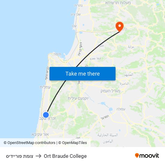צומת פוריידיס to Ort Braude College map