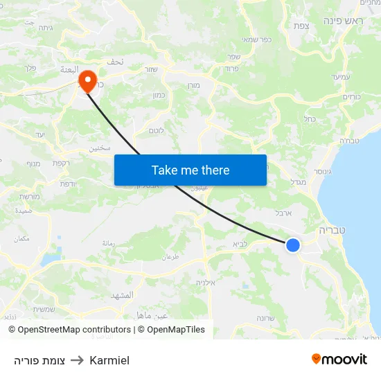 צומת פוריה to Karmiel map