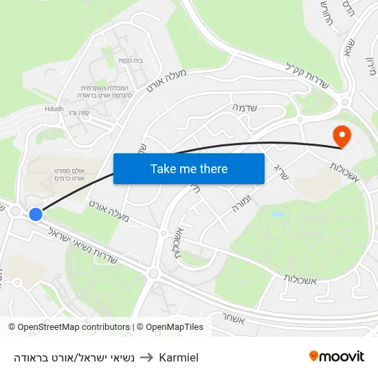 נשיאי ישראל/אורט בראודה to Karmiel map