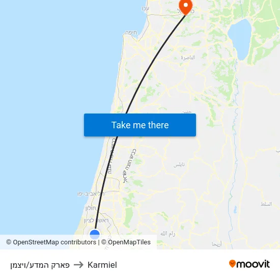 פארק המדע/ויצמן to Karmiel map