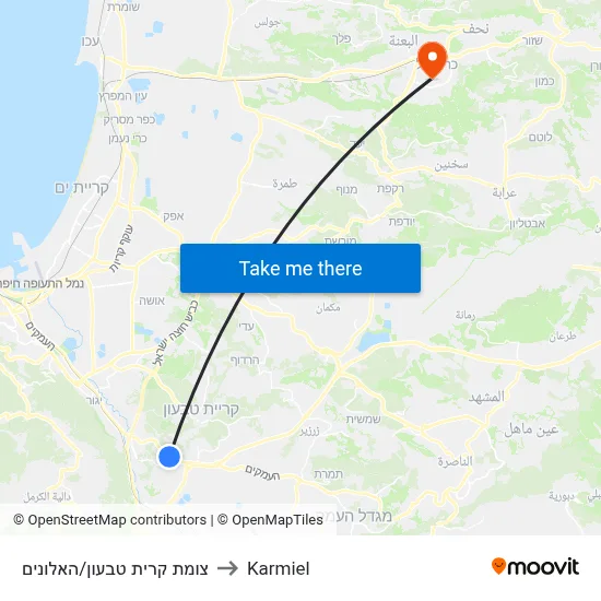 צומת קרית טבעון/האלונים to Karmiel map