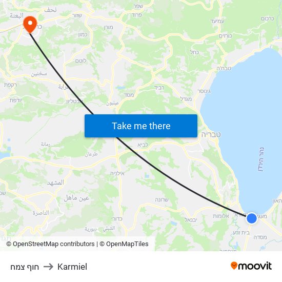 חוף צמח to Karmiel map
