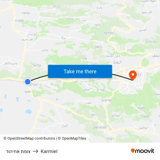 צומת אחיהוד to Karmiel map