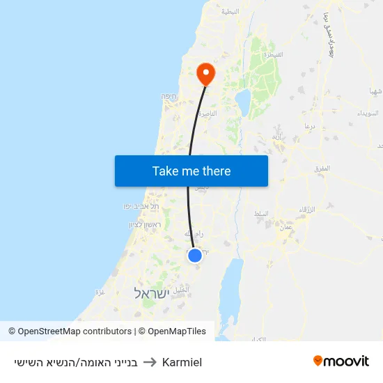 בנייני האומה/הנשיא השישי to Karmiel map
