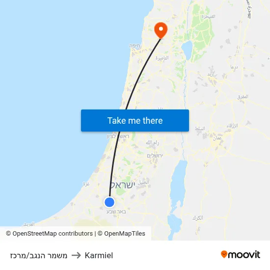 משמר הנגב/מרכז to Karmiel map