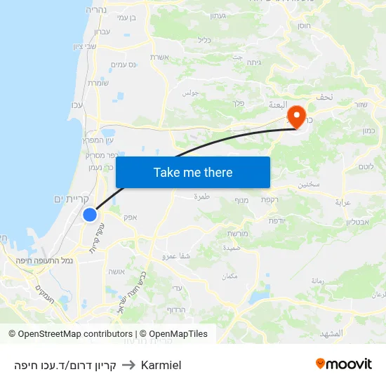 קריון דרום/ד.עכו חיפה to Karmiel map