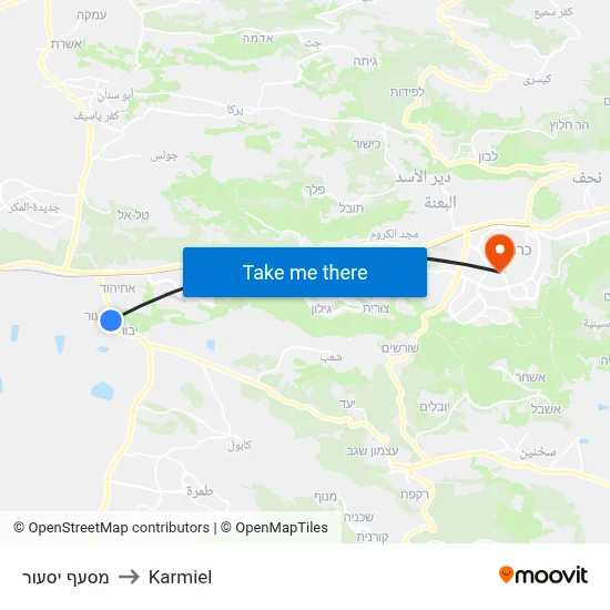 מסעף יסעור to Karmiel map
