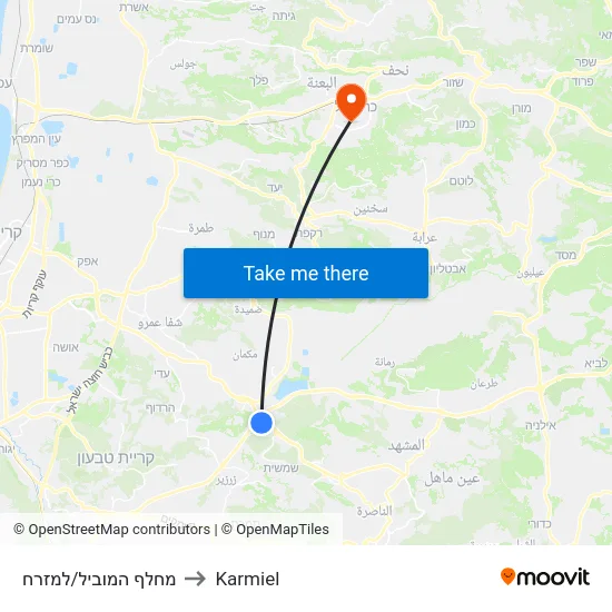 מחלף המוביל/למזרח to Karmiel map