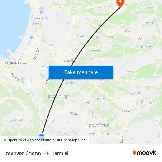 התמר / הפעמונית to Karmiel map