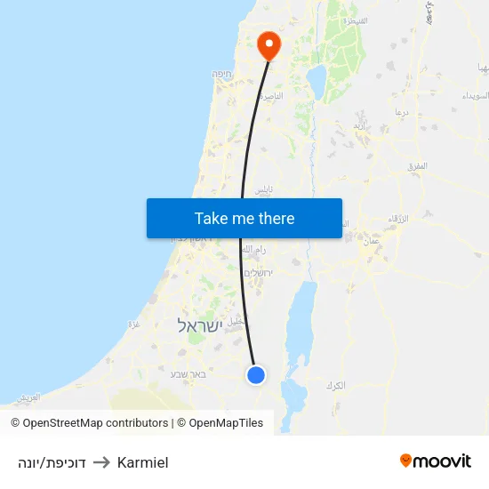 דוכיפת/יונה to Karmiel map