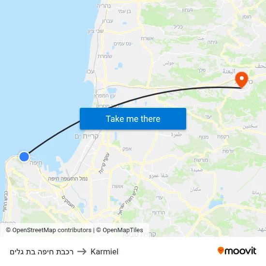 רכבת חיפה בת גלים to Karmiel map