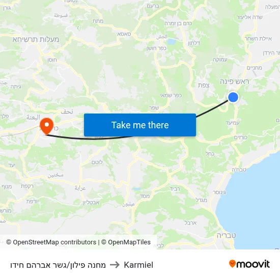 מחנה פילון/גשר אברהם חידו to Karmiel map