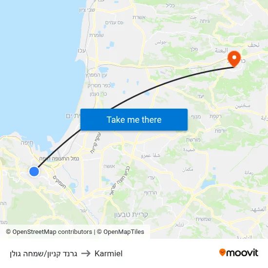 גרנד קניון/שמחה גולן to Karmiel map