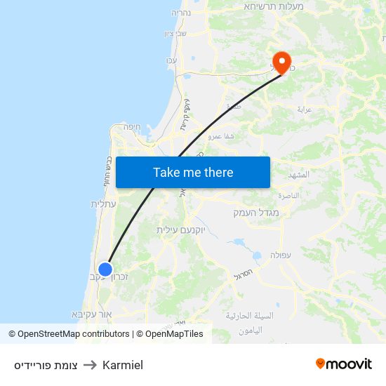 צומת פוריידיס to Karmiel map