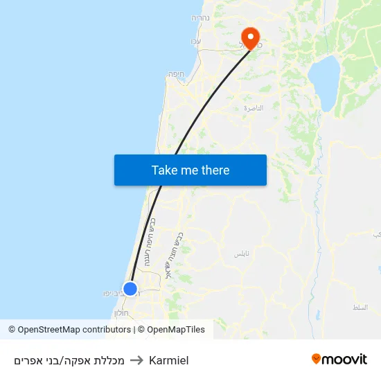 מכללת אפקה/בני אפרים to Karmiel map