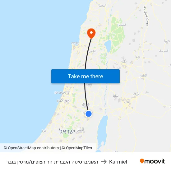 האוניברסיטה העברית הר הצופים/מרטין בובר to Karmiel map