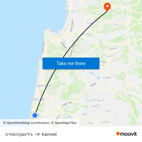 בילינסון/התחייה to Karmiel map