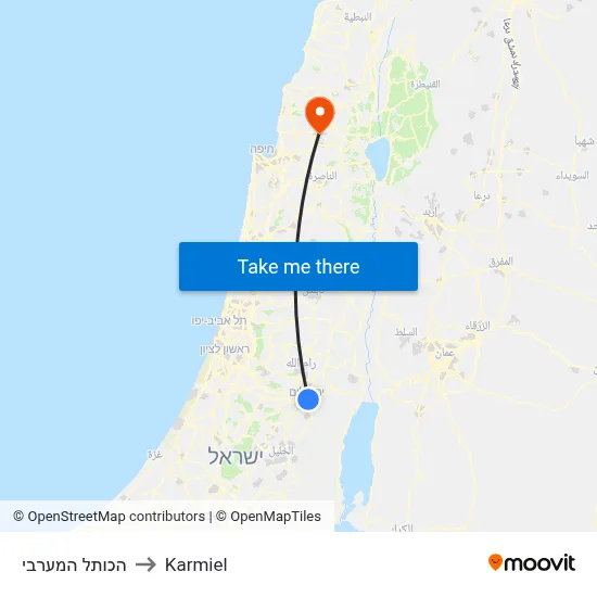 הכותל המערבי to Karmiel map