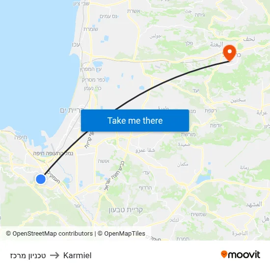 טכניון מרכז to Karmiel map