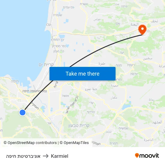 אוניברסיטת חיפה to Karmiel map