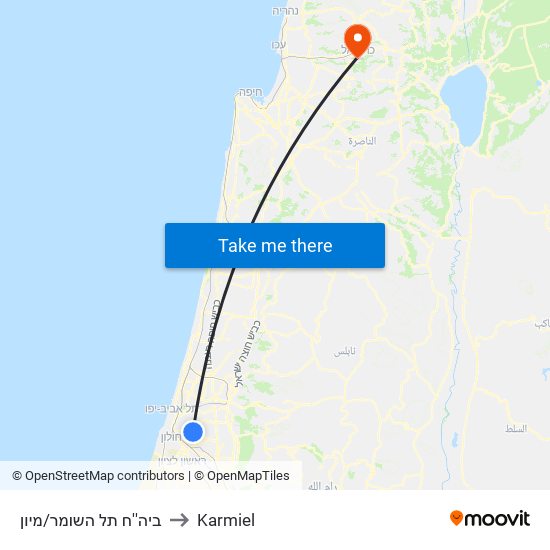 ביה''ח תל השומר/מיון to Karmiel map