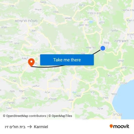 בית חולים זיו to Karmiel map