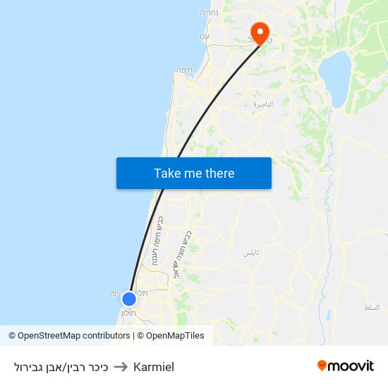 כיכר רבין/אבן גבירול to Karmiel map