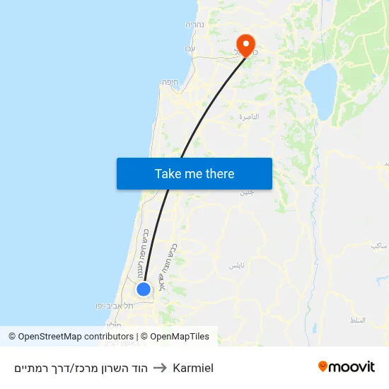 הוד השרון מרכז/דרך רמתיים to Karmiel map